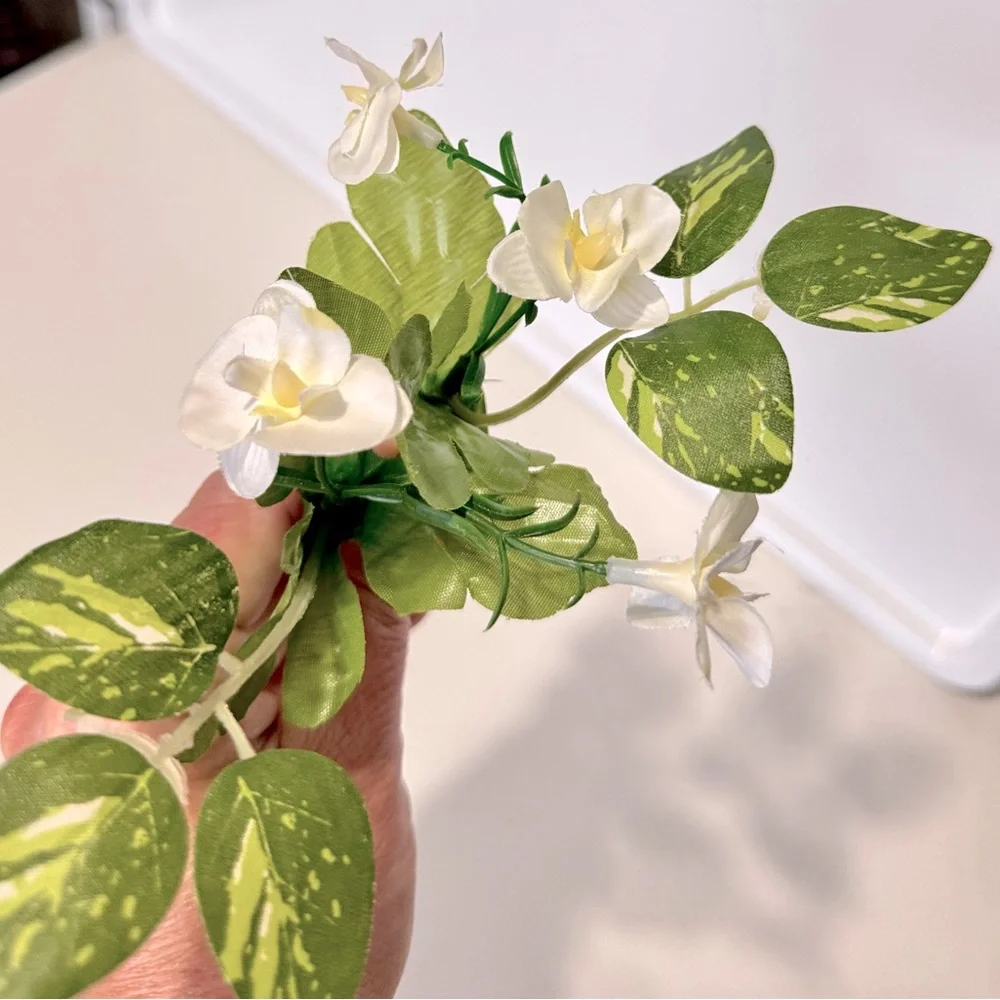 2 Artificial Green & White Begonia Floral Picks for Flower Wreath Arrangement